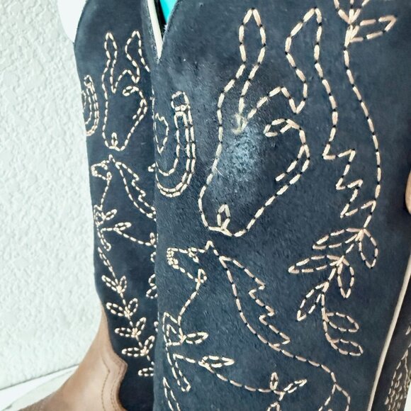 Lane BRIDLEWOOD Womens Square Toe Cowboy Boots 9.5 Brown Navy Western Cowgirl - Picture 5 of 13